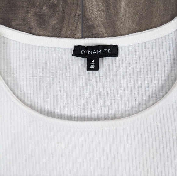 Dynamite Ribbed White Shirt Elbow Sleeves Medium - Picture 2 of 5